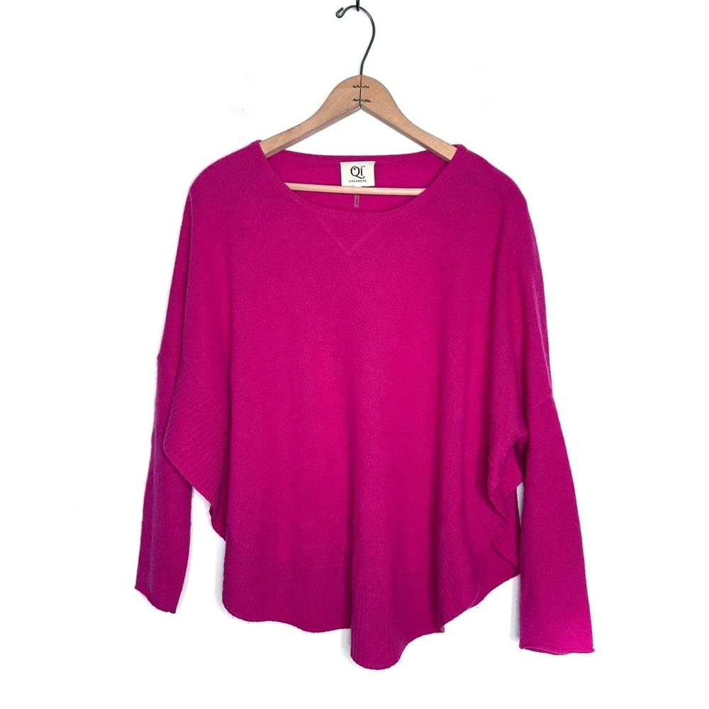 Qi Fuchsia Pink Cashmere Batwing Pullover Sweater Size XS